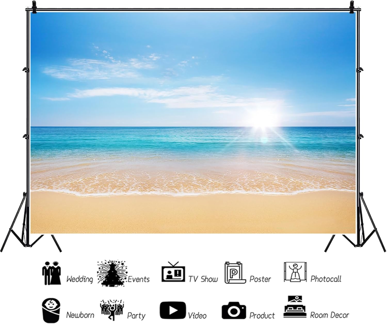 AOFOTO 12x8ft Summer Beach Photography Backdrop Sea Waves Background Blue Sky Clouds Sunlight Hawaiian Luau Adult Lovers Artistic Portrait Wedding Travel Vacation Photo Studio Props Vinyl Wallpaper