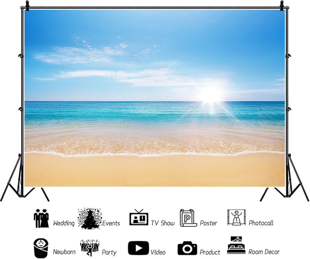 AOFOTO 12x10ft Summer Beach Photography Backdrop Sea Waves Background Blue Sky Clouds Sunlight Hawaiian Luau Adult Lovers Artistic Portrait Wedding Travel Vacation Photo Studio Props Vinyl Wallpaper