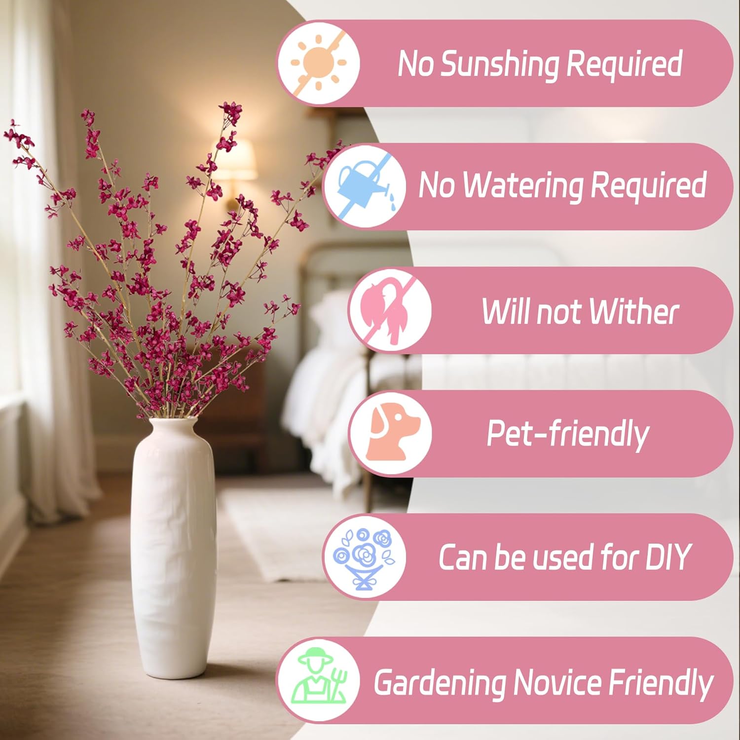 4Pcs Fake Flowers Blossom Branches Artificial Flowers for Indoor Decor, Faux Long Stem Realistic Indoor Plants for Vase Wedding Home Office Bedroom Party Table Centerpieces Decor