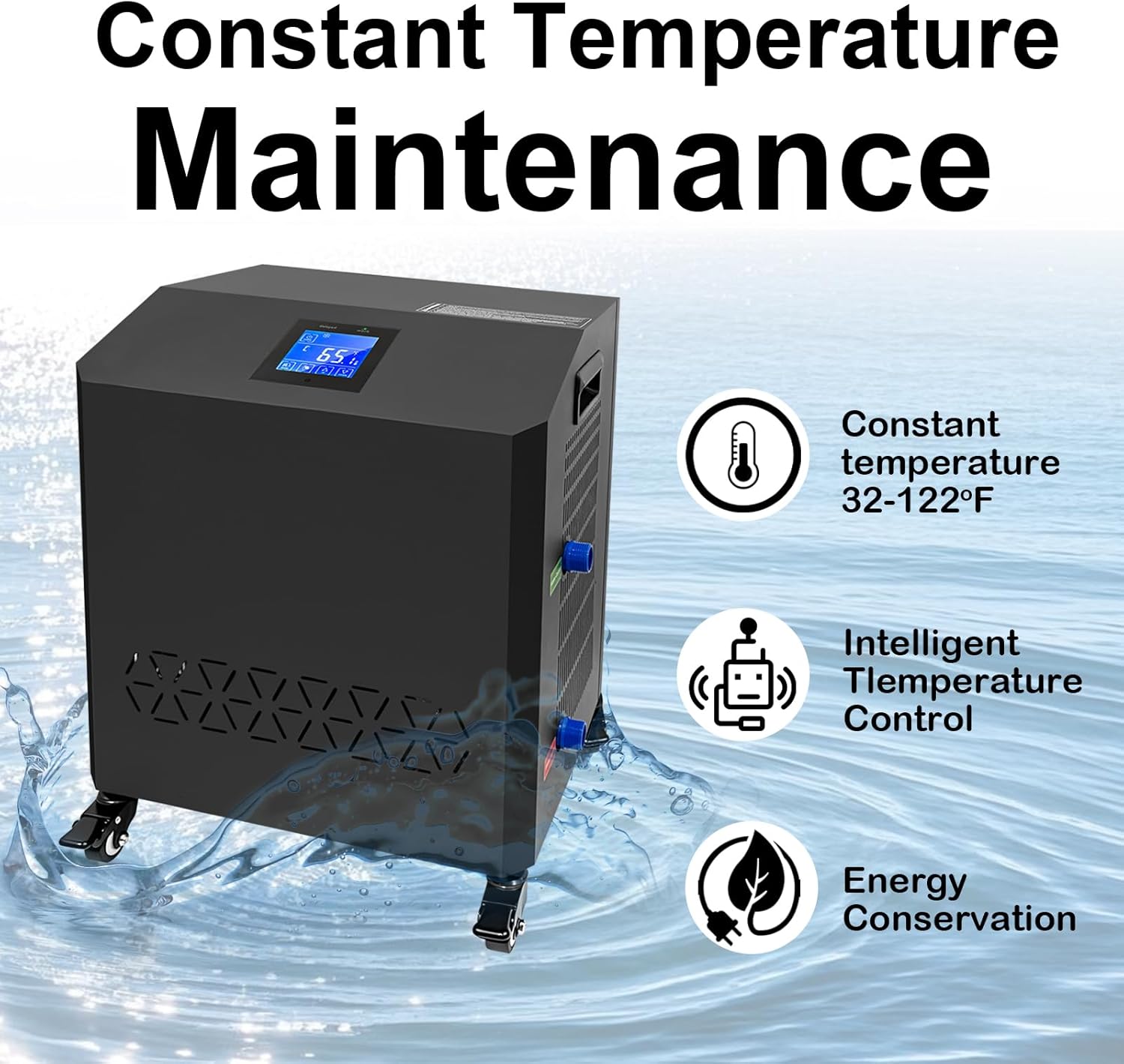 Aquarium Chiller,LED Display Fish Tank Chiller, 1 HP Active Aqua Chiller for Axolotl, Water Chiller with Pump, Nozzles and Hoops Ideal for Coral Reef Shrimp (264 Gallon)