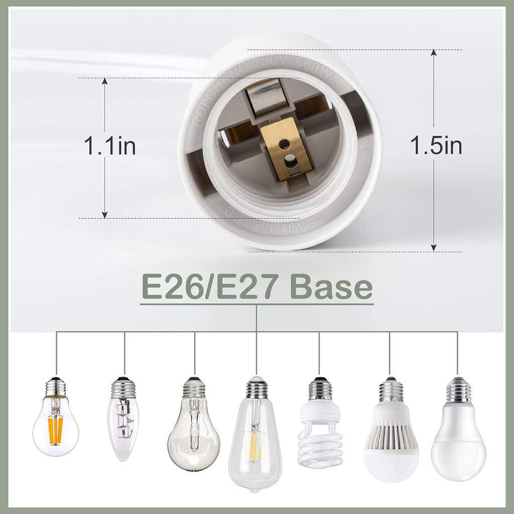 JACKYLED Extension Hanging Lantern Cord Cable UL 12Ft E26 E27 Socket On/Off Switch Plug in Pendant Lighting for Kitchen Bedroom Plant Growth Light