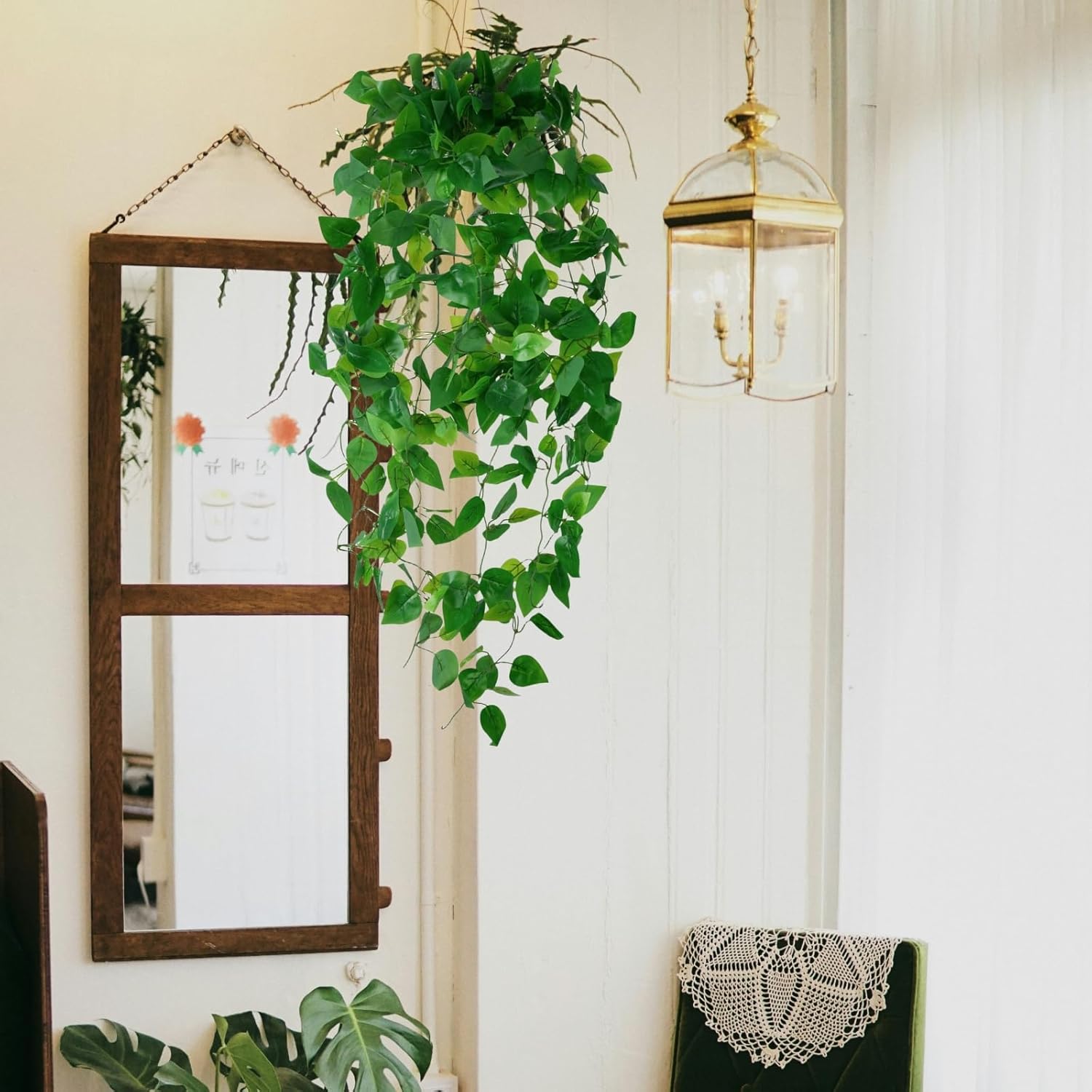 Fake Hanging Plants Vines(3pcs)for Room Decor, Artificial Ivy Greenery Garlands for Home Bedroom Living Aesthetic Kitchen Office Wall Patio Bookshelf,Indoor,Outdoor Farmhouse Decorations(No Basket)