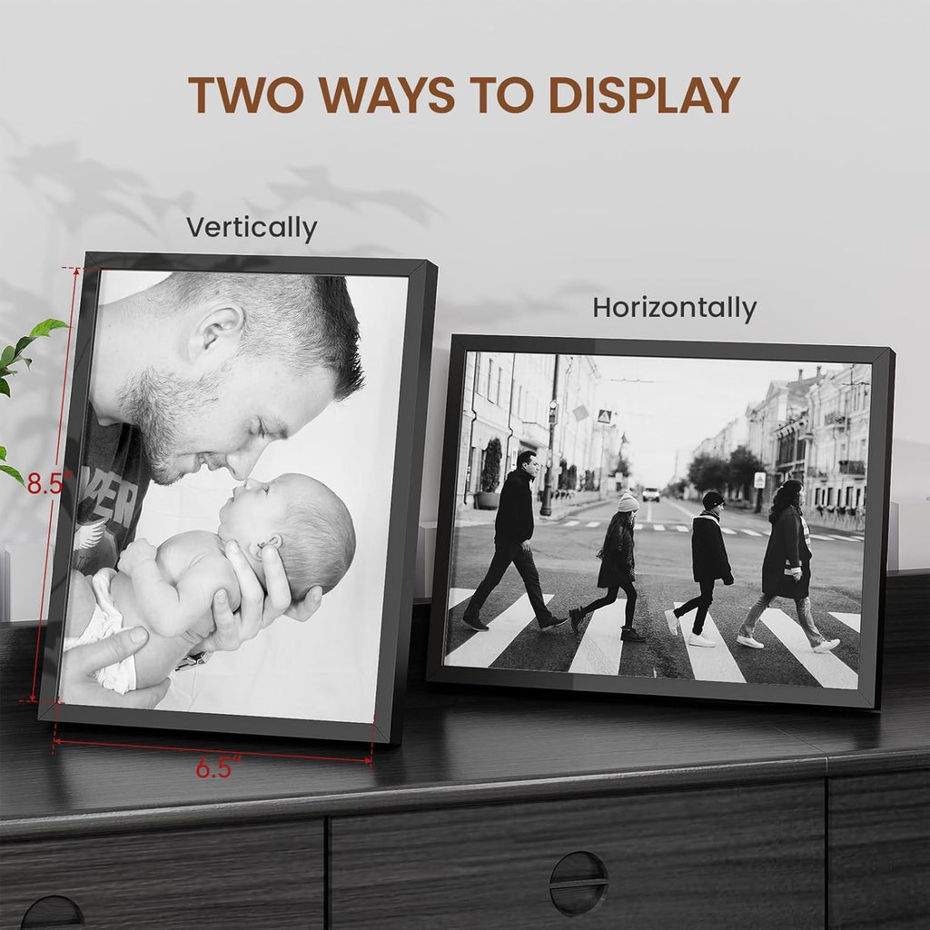 Heimlove 7x9 Metal Picture Frame,Black Aluminum Photo Frames-Real Tempered Glass,Tabletop Display,Mounting Horizontally or Vertically Decor for Wall-1Pack