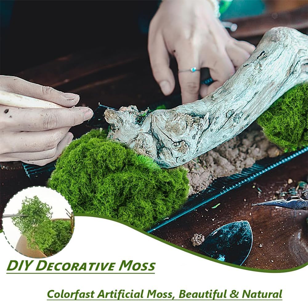 Aiareozy 3.5oz Fake Moss, Fake Green Moss for Potted Plants, Artificial Moss for Crafts, Green Moss for Decorating, Moss Decor Artificial, Faux Moss for Fairy Garden Floral Wedding (100g)