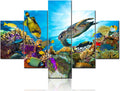 Undersea Canvas Art Wall Coral and Many Fishes Pictures Sealife Painting 5 Panel Colorful Wall Art House Decor Sea Turtle Artwork Framed Ready to Hang in Living Room Poster and Prints(60''Wx 40''H)