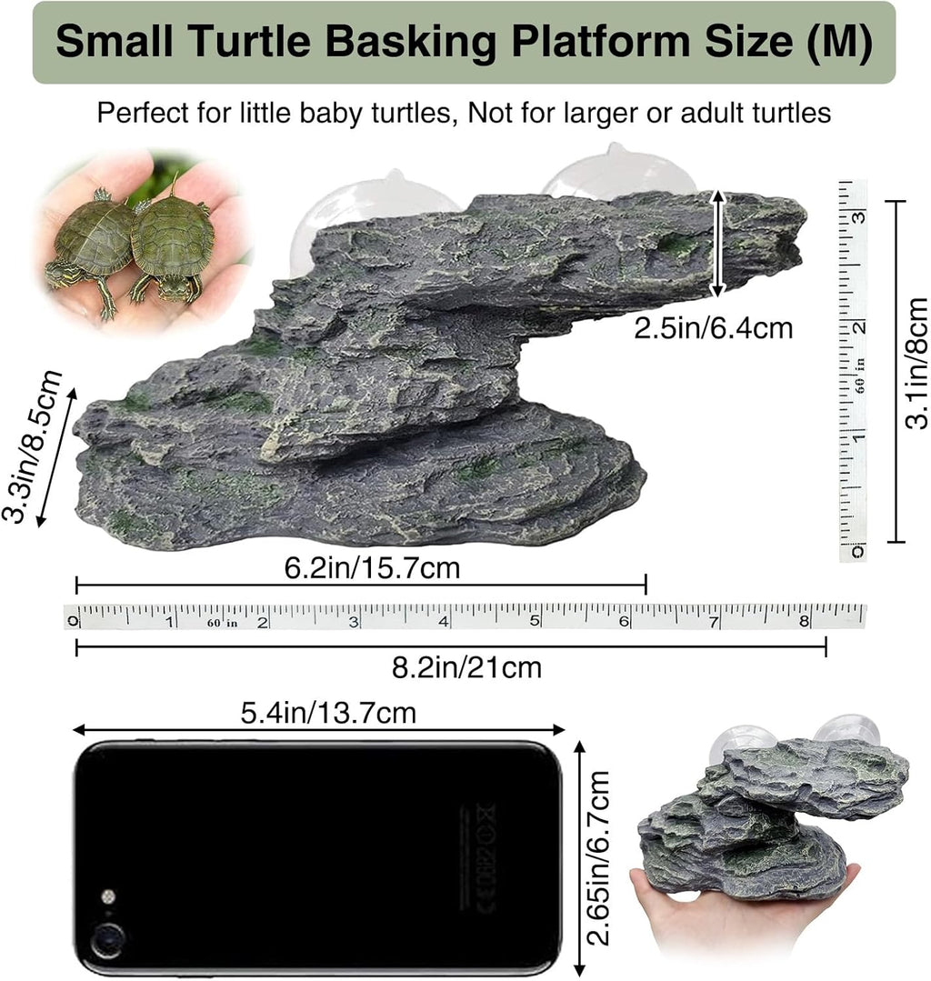 kathson Turtle Basking Platform Baby Tortoise Climbing Ramp Shale Reptiles Dock Resting Terrace Stone Aquarium Ornament Rock Landscaping Decoration for Frogs Newts (Medium Size:8.2”Lx3.3”Wx3.1”H)
