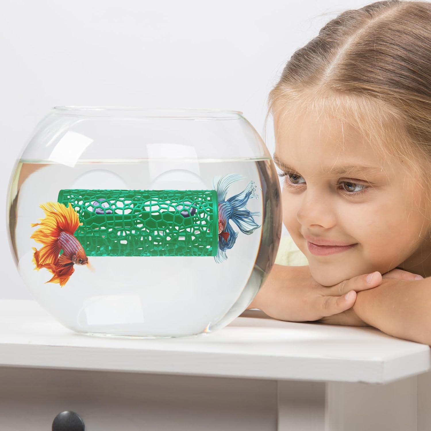 Honeydak 2 Pcs Betta Fish Tank Accessories Betta Tunnel Fish Toys Safe Hollow Hammock Cave Aquarium Decor with Suction Cups for Small Shrimp Reptile Guppies(Green,Hideout Tube)