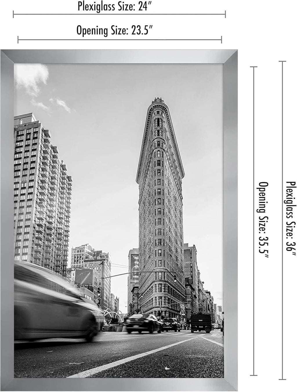 Americanflat 24x36 Poster Frame with Polished Plexiglass - Silver Picture Frame - Wide Photo Frames Made of Engineered Wood for Vertical or Horizontal Wall Display - Epic Collection - Silver