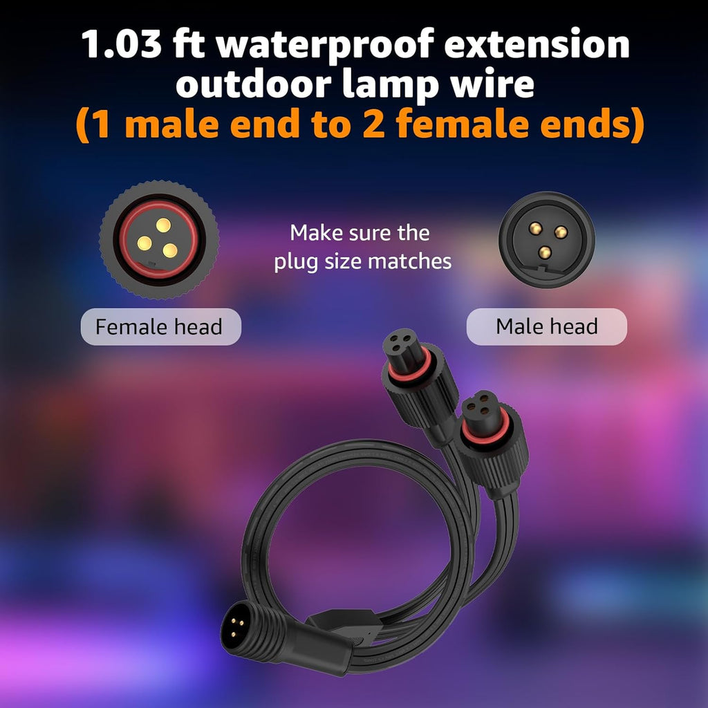 Y-Splitter Extension Cable for Govee Permanent Outdoor Lights Compatible with Govee H705A H705B H705C H706A H706B H706C,3 Pin Power Cord for Outdoor Deck Lights, (1 Male to 2 Female)