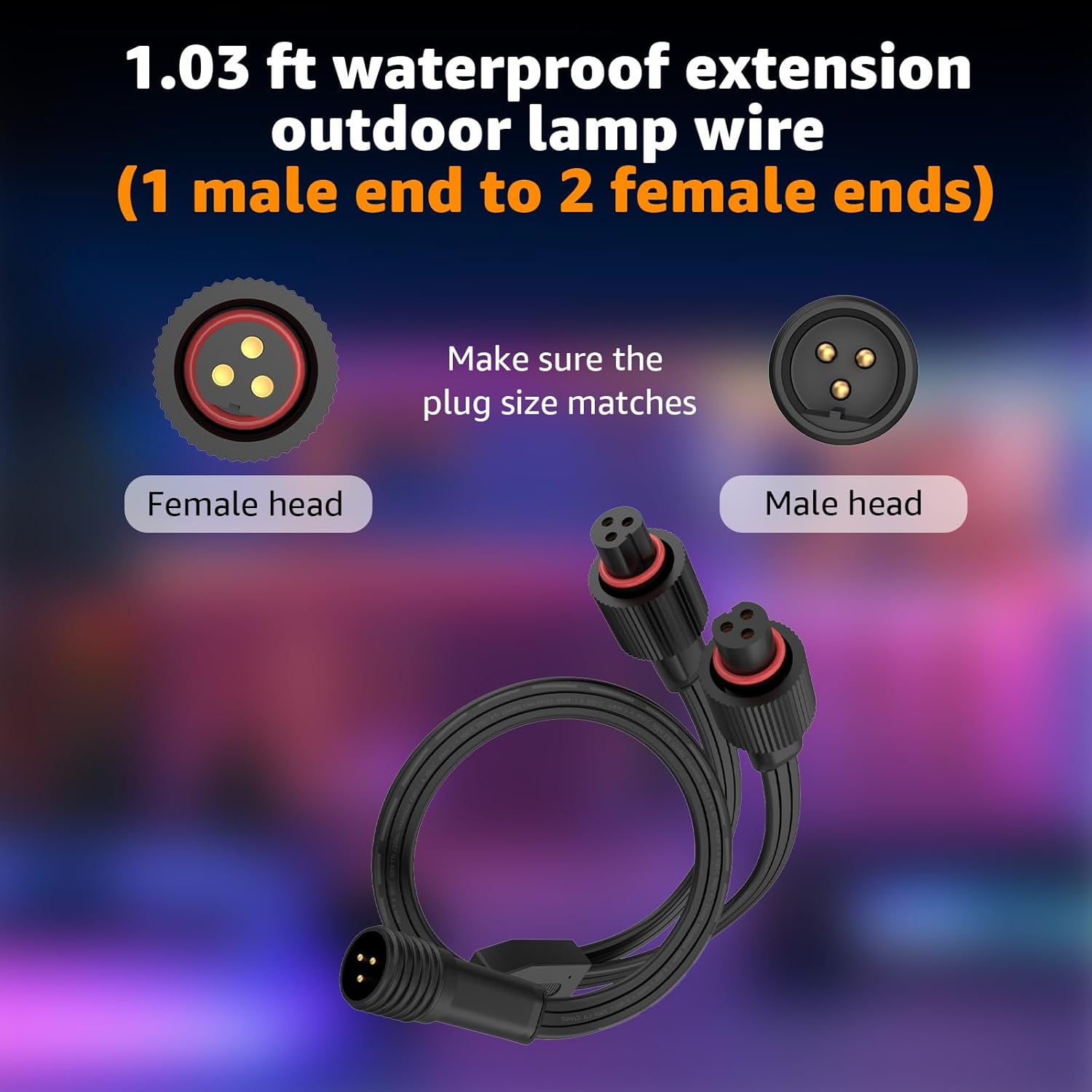 Y-Splitter Extension Cable for Govee Permanent Outdoor Lights Compatible with Govee H705A H705B H705C H706A H706B H706C,3 Pin Power Cord for Outdoor Deck Lights, (1 Male to 2 Female)