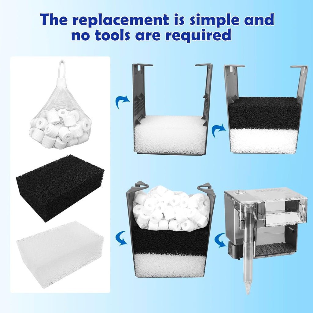 Three-Stage Filtration Tank Filter Replacement for AquaClear 70 Power Filter, Maintenance Kit Replacement for Fish Tank Filter for 40- to 70-Gallon Aquariums