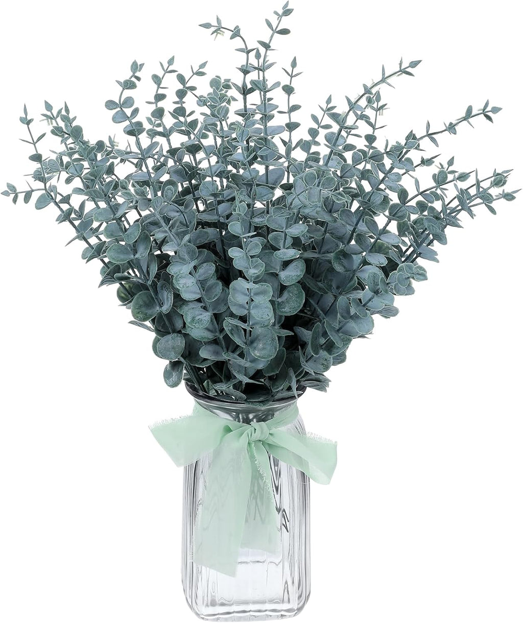 100 Pcs Faux Eucalyptus Stems - Realistic Dark Green Artificial Greenery for Wedding Centerpieces, Flower Bouquets, Farmhouse & Home Decor, Fake Eucalyptus Stems for Lush Arrangements