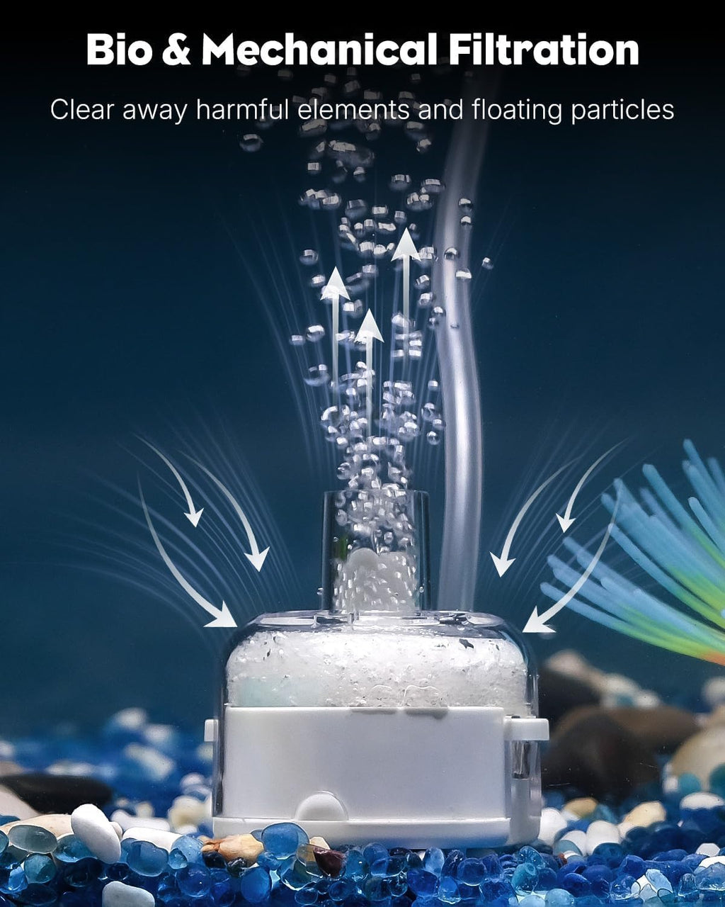 Pawfly Mini Aquarium Air Pump, Ultra Quiet Oxygen Aerator Kit for 1-15 Gallon Fish Tanks with Air Tubing, Air Stone, Check Valve & Suction Cups