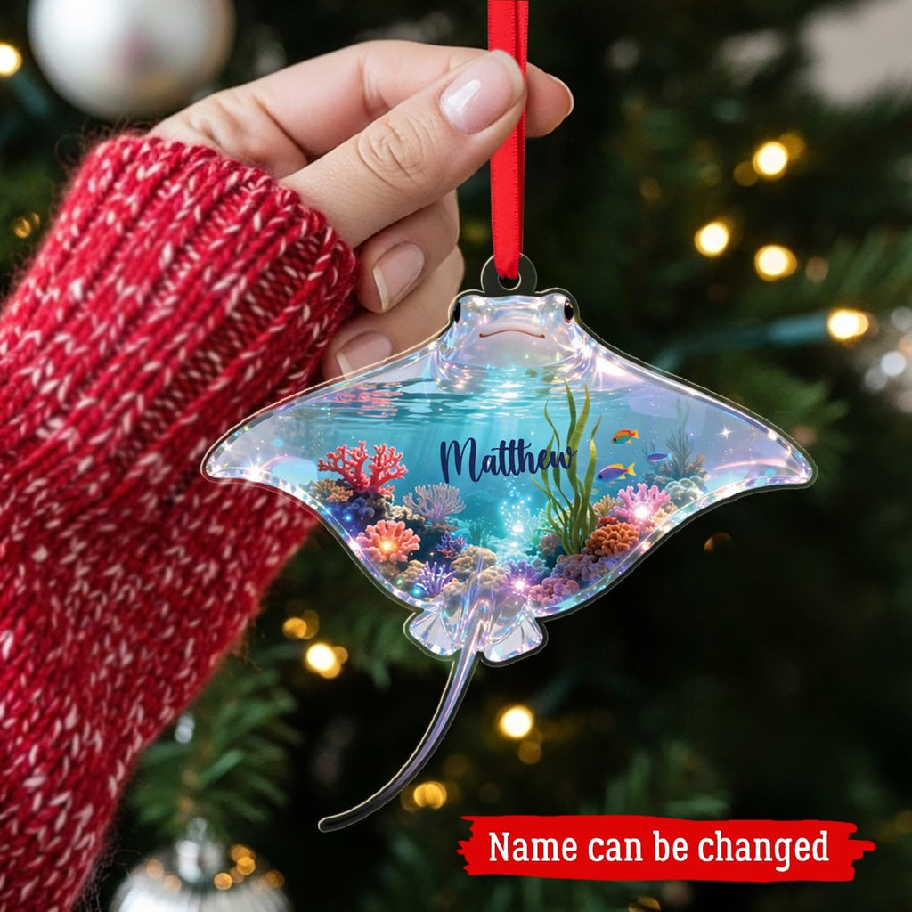 Stingray Christmas Acrylic Ornament 2025, Personalized Stingray Underwater 2D Flat Shape Ornament, Custom Name Fish Lover Ornaments, Sea Animal Lover Hanging Xmas Tree, Gifts for Marine Biologist