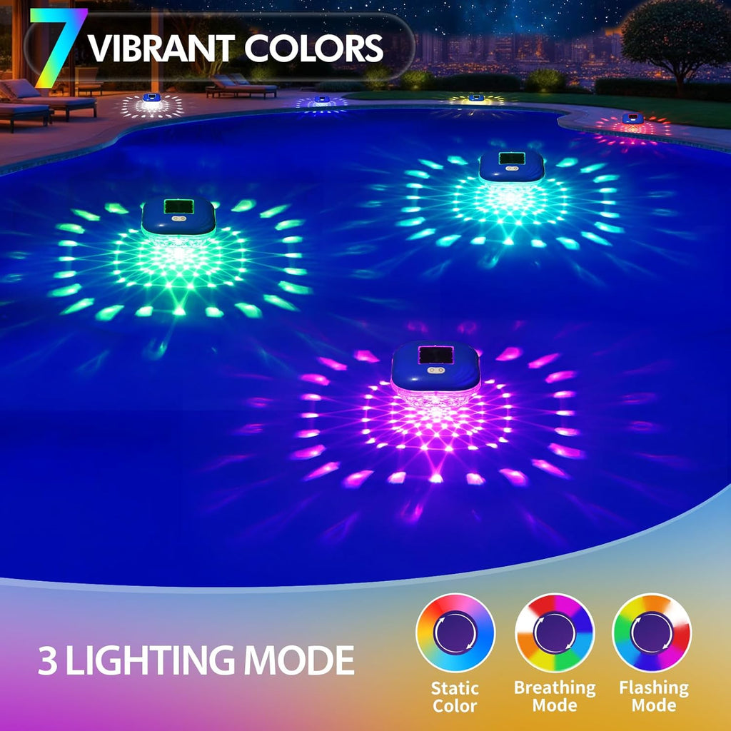 Floating Pool Lights, RGB Color Changing Solar Pool Light That Float for Above Ground Pools with 9 Lighting, IP68 Waterproof Floating Solar Pool Lights for Inground Pool Party Garden Wedding Decor