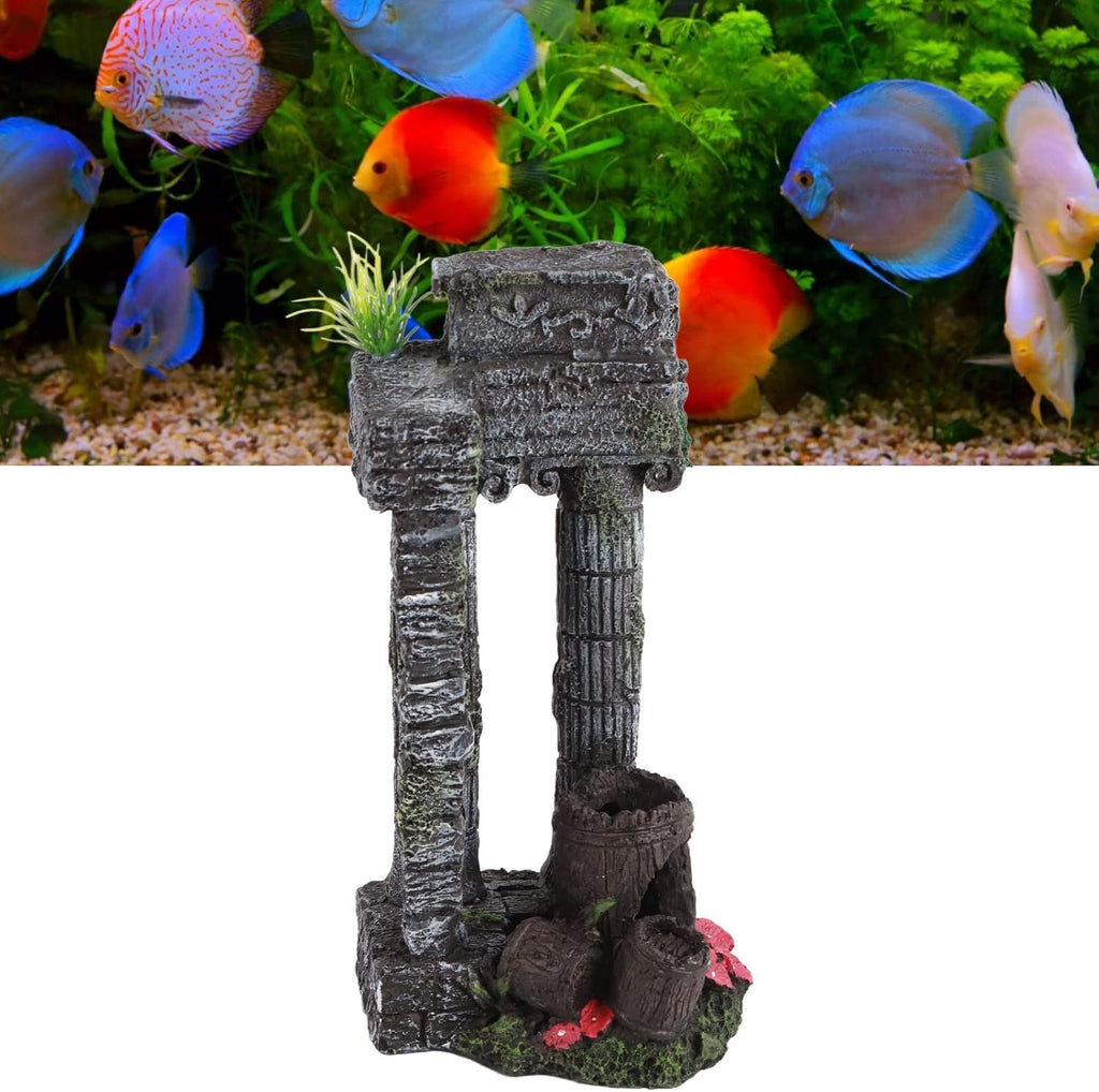 Aquarium Decoration Roman Columns, Simulation Resin Vintage Ruins Roman Column Fish Hideout Landscape Ornament