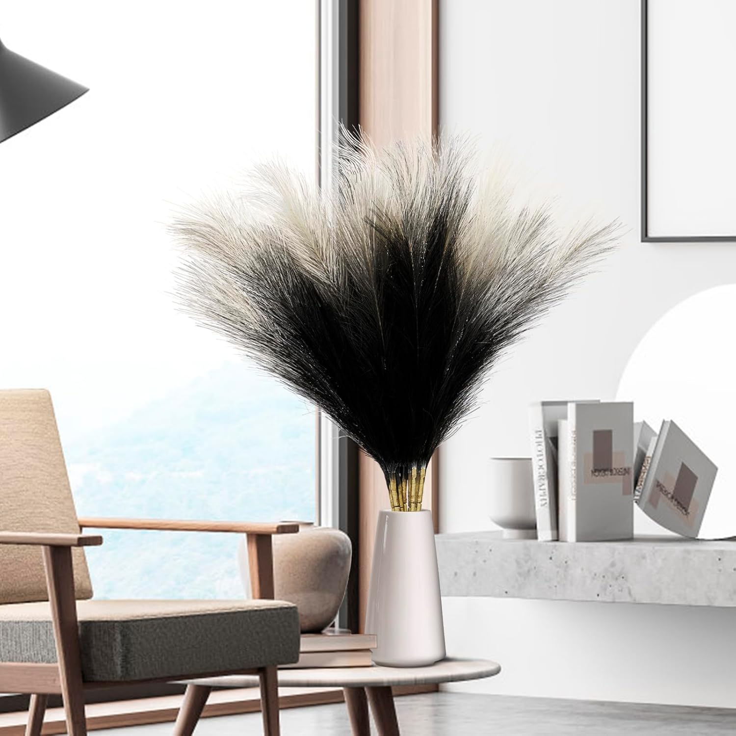 8Pcs 3FT Colorful Faux Pampas Grass for Boho Decor, KALYLOC Non-Shedding Fluffy Artificial Bulrush, Tall Reed Fluffy Stems Vase Filler Living Room Wedding Decoration
