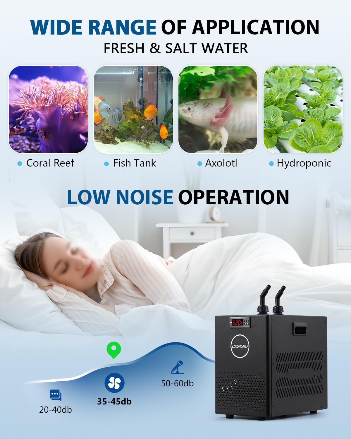 BAOSHISHAN Aquarium Chiller 26gal Aquarium Cooler 1/13 HP Water Chiller for Aquarium with Compressor Refrigeration Quiet Design Chiller for Fish Tank Axolotl