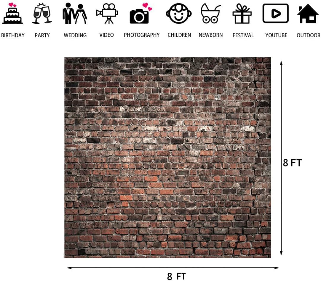 LTLYH 8x8ft Red Brick Wall Photography Backdrop Vintage Theme Stone Brick Design Photography Background Baby Birthday Party Decoration Photo Booth Studio Prop 135……