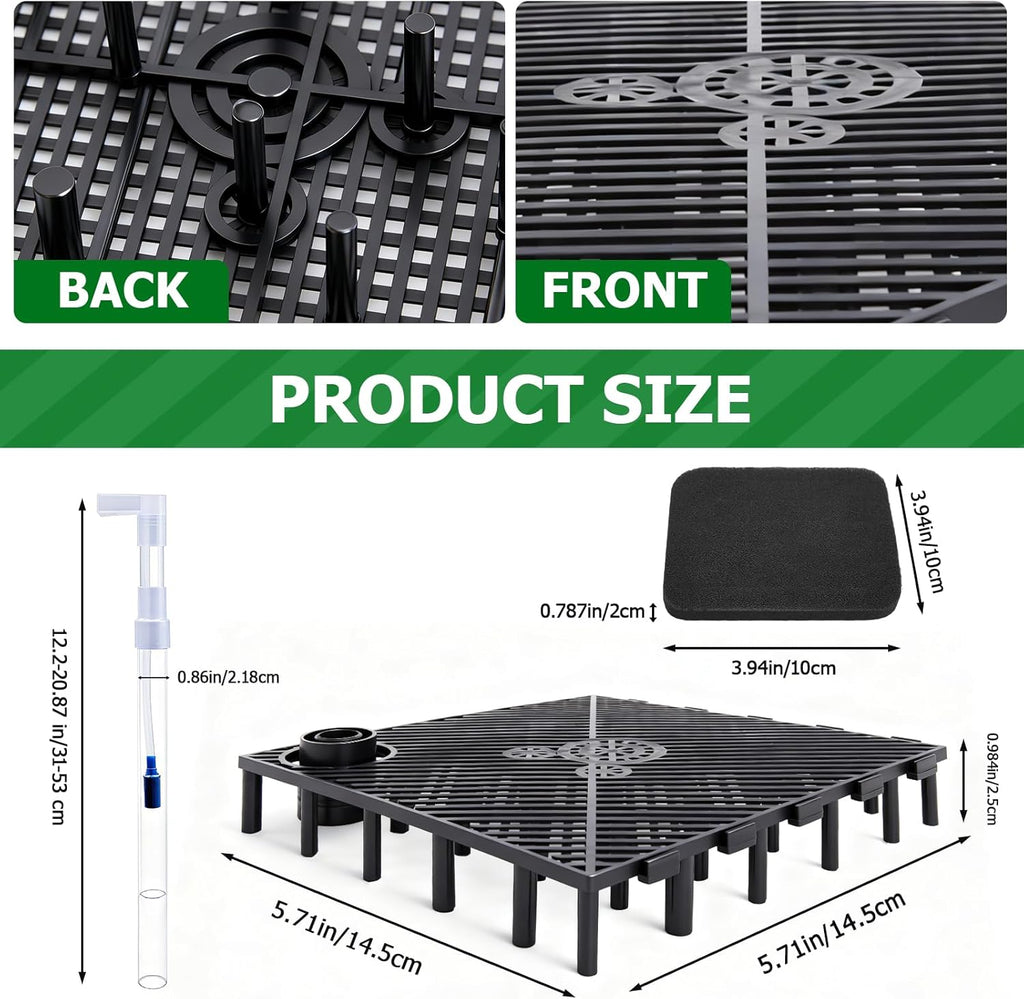 Sieral Under Gravel Filter for 20-29 Gallon Tanks, 10 Pcs 5.7'' x 5.7'' Plates, Under Gravel System for Clean Water, with 2 Uplift Tube and 1 Filter Cotton, for Fish Tank Fresh Water and Saltwater