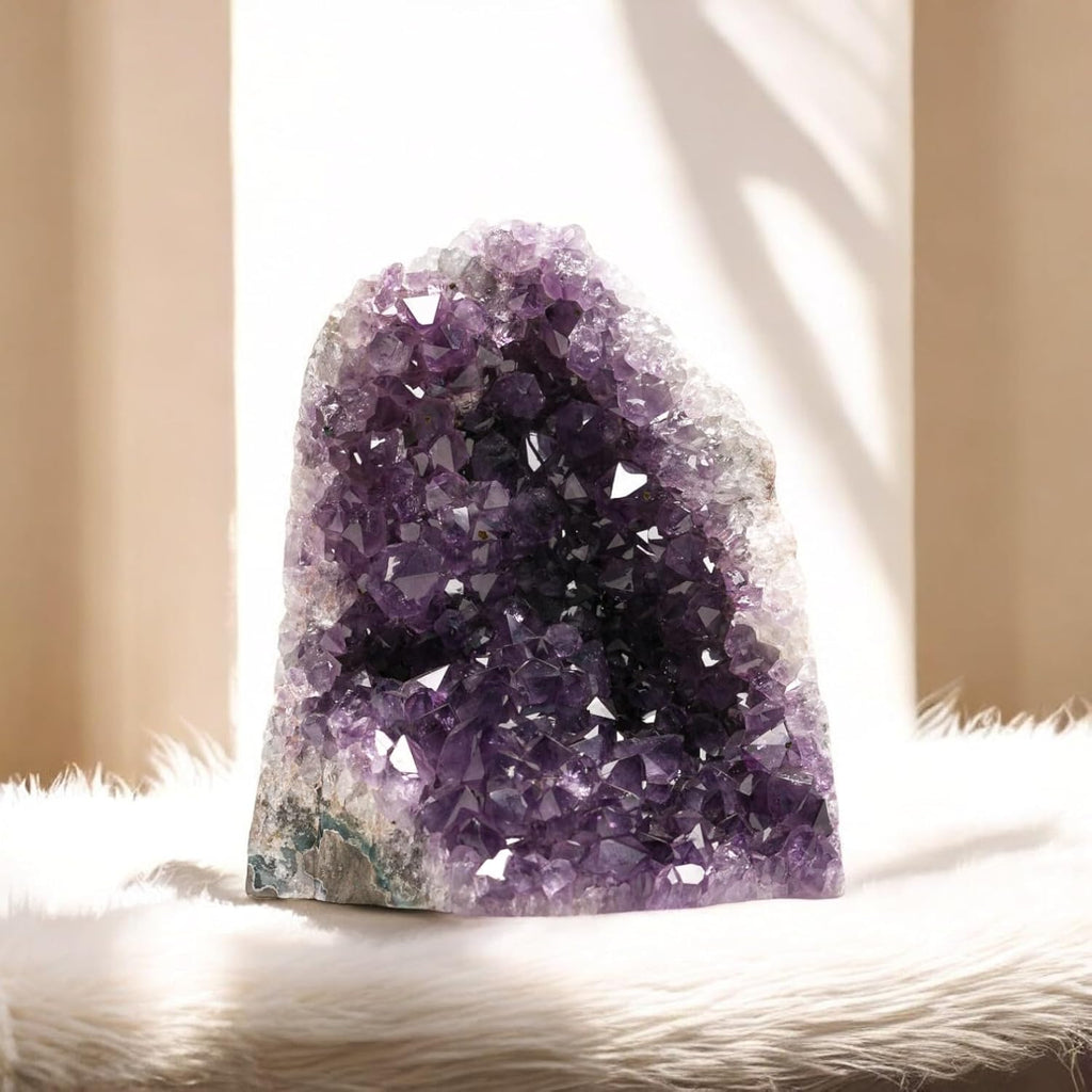 Natural Amethyst (3 lb to 4 lb) - 4.5" to 7.5" Height - Crystal Clusters Stone from Uruguay Raw Geode Quartz - Deep Purple Color