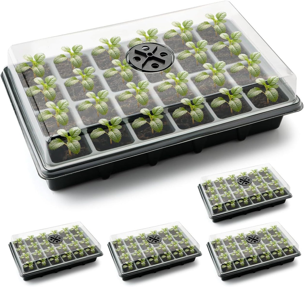 24XL Cell Seed Starter Tray with Dome-5 Pack 2'' Plug Seedling Trays(total 120 cells), Plant Germination Tray with Humidity Vented Lid and Base, Mini Propagator Plant Greenhouse for Seed Growing