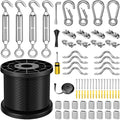 String Light Hanging Kit with 164FT Vinyl Coated Stainless Steel 304 Wire Rope Suspension Kit Included Enough Accessories with Turnbuckles and Hooks for Patio, Garden and Wedding Lighting