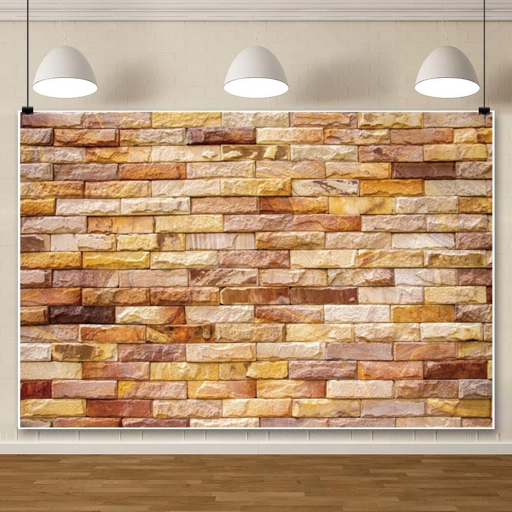 ChloropLastid 12x8ft Brick Wall Backdrop Retro Art Yellow Brick Wall Background Rural Style Wall Texture Countryside Photography for Newborn Birthday Baby Shower Party Decorations