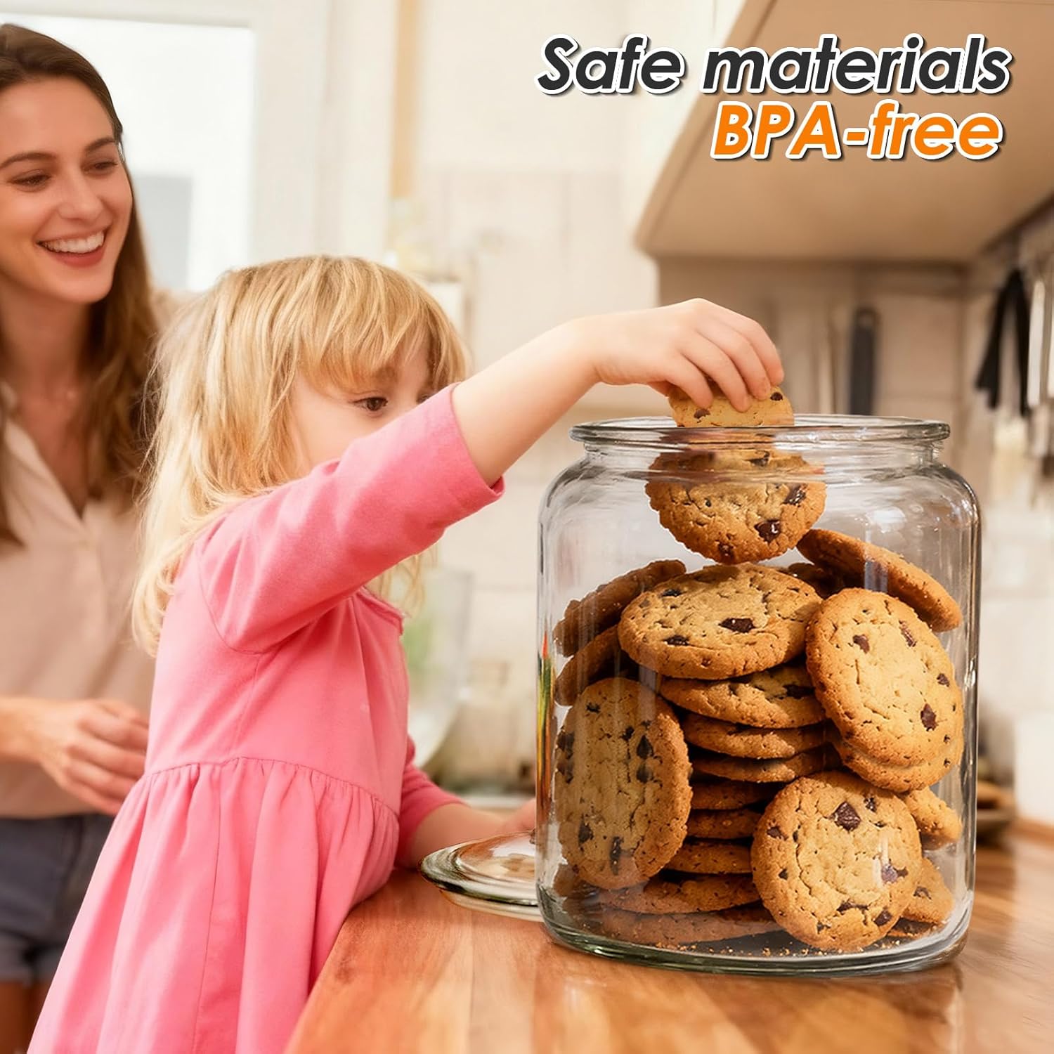 Masthome Large Glass Jar,1 Gallon Glass Jar with Lid, Airtight,Dishwasher Safe,Wide Mouth Storage Canister for Pasta,Flour,Nuts,Cookies,& More-Send 15 Food Storage Bags