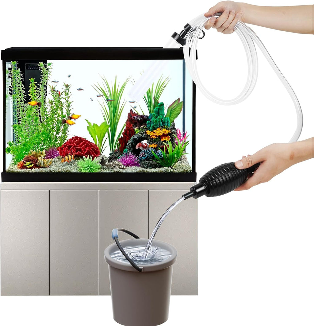 7ft Aquarium Gravel Vacuum Cleaner, Fish Tank Water Changer, Hand Pump Siphon