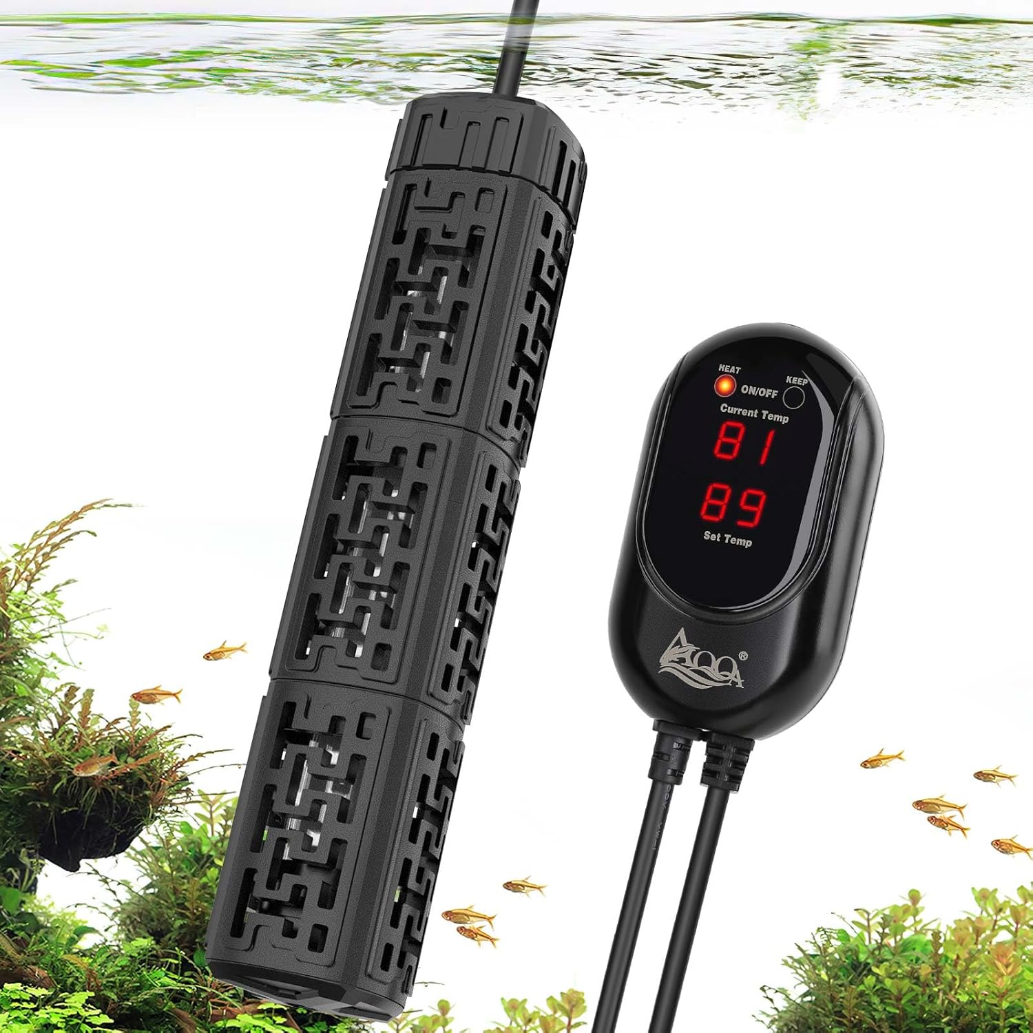 AQQA Fish Tank Heater,Aquarium Heater 50W 150W 250W 400W 500W 800W for 3-220 Gal,Set Temperature 59℉-93℉ Temperature Accuracy,Out of Water or High Temperature Automatic Power Off (200W)