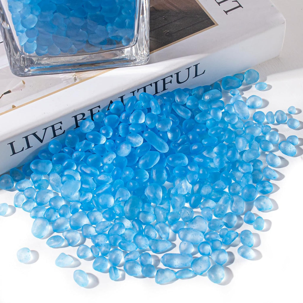 Keedolla 0.9 LB Sea Glass Stones Frosted Glass Pebbles Gemstones for Aquarium Rocks, Fish Tank Gravel, Vase Fillers, DIY Crafts - Sky Blue