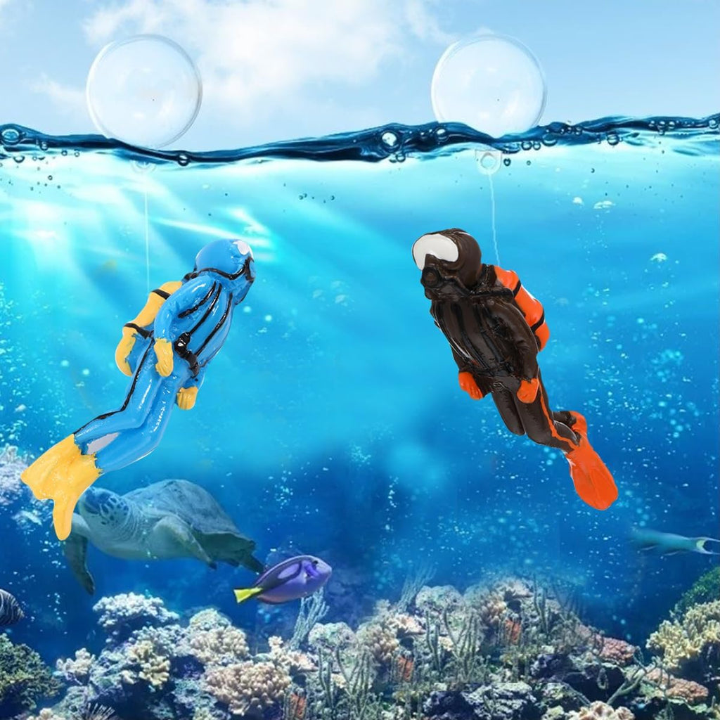 2pcs Diver Aquarium Decorations, Floating Fish Tank Decor Aquarium Diver with Floating Device Diver Figurines, Aquarium Ornament Fish Playmate Fish Tank Accessories