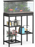 YBING Fish Tank Stand, 20 Gallon Aquarium Stand with Shelf, Metal Turtle Reptile Tank Stand, with 3 Small Mesh Shelves, 330 LBS Capacity Gray