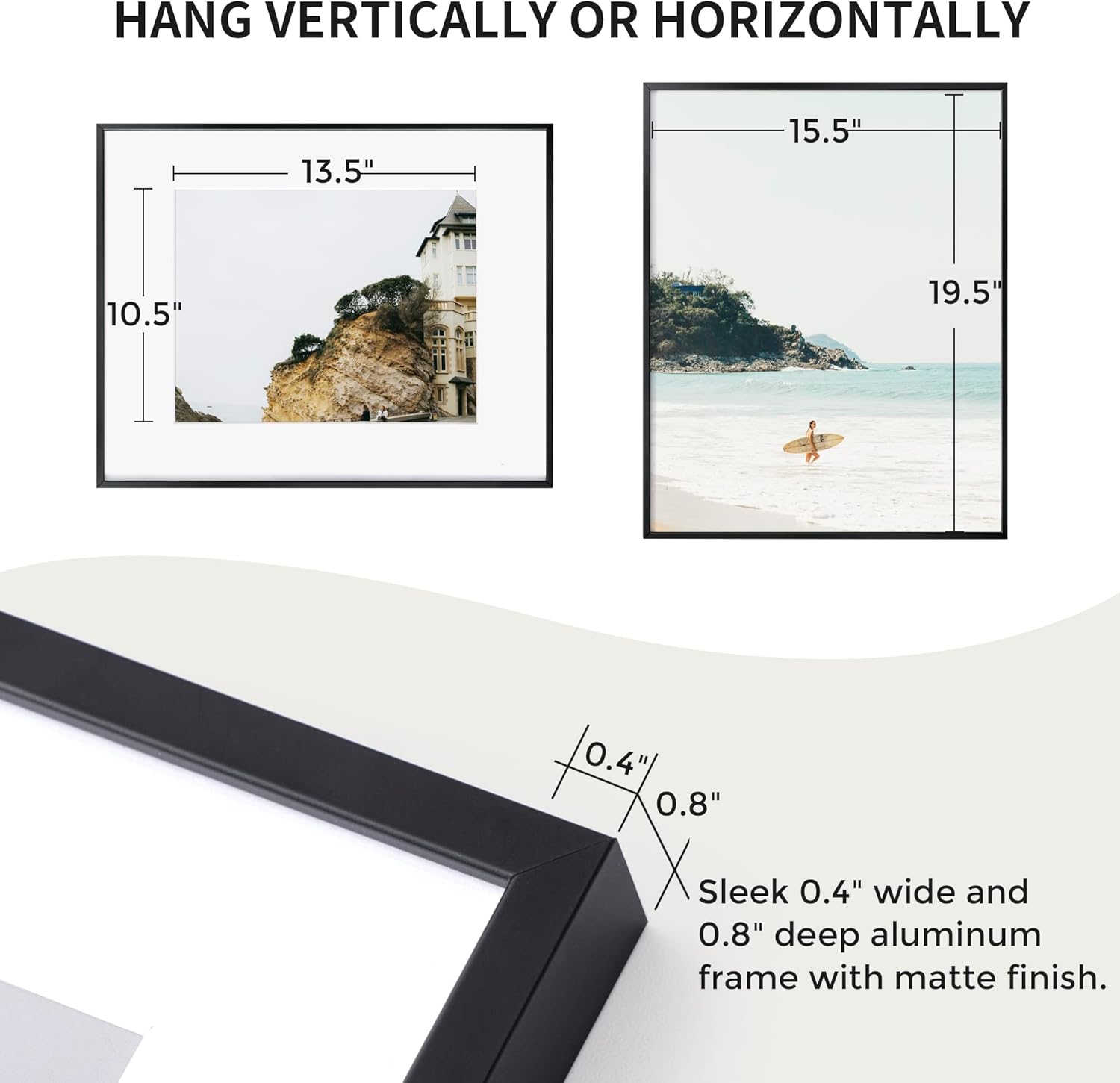 Fun Memories 16x20 Metal Picture Frame with 11x14 Mat, Brushed Aluminum Finish, Tempered Glass Front, and Attached Hanging Hardware(Black, Pack of 1)