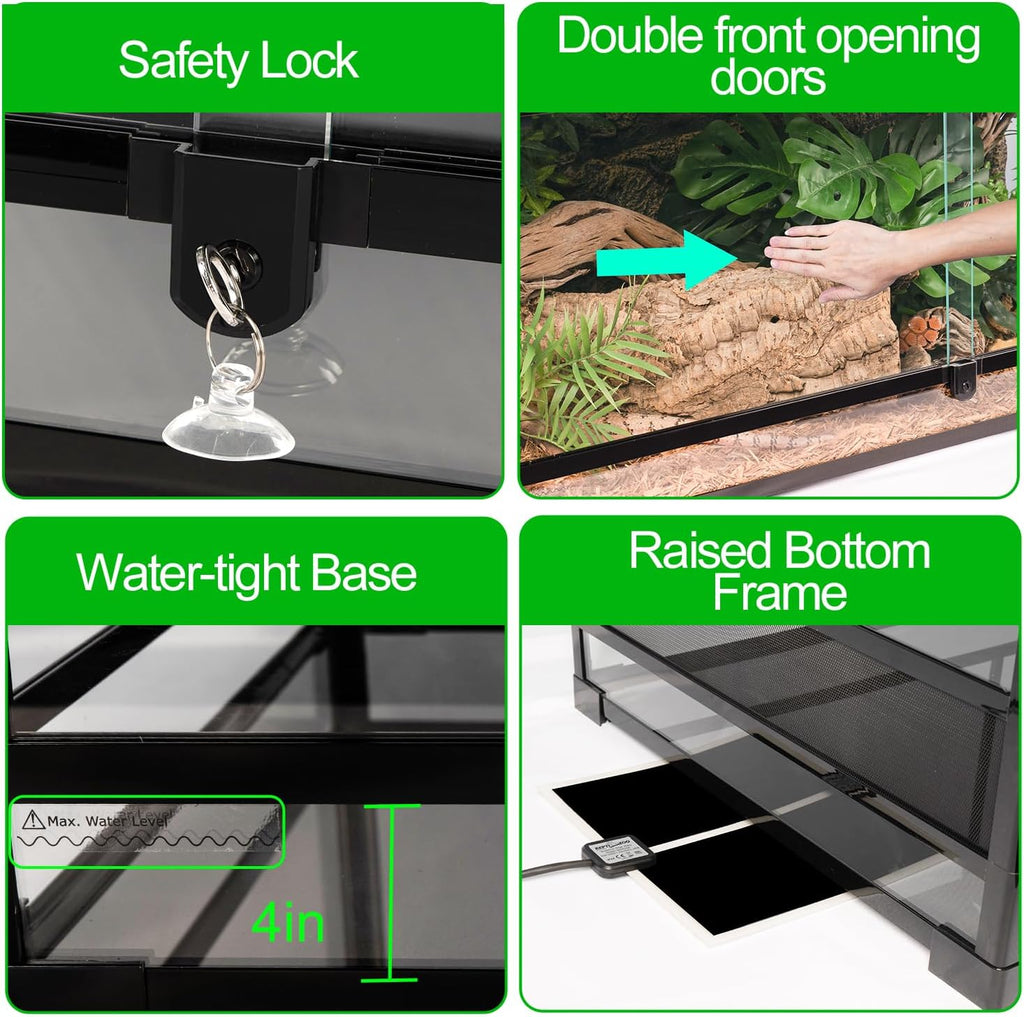 REPTI ZOO 48''x24''x18'' Glass Reptile Terrarium, Front Opening Snake Tank with Double Hinge Door, Reptile Enclosure with Top Screen Ventilation 85 Gallon