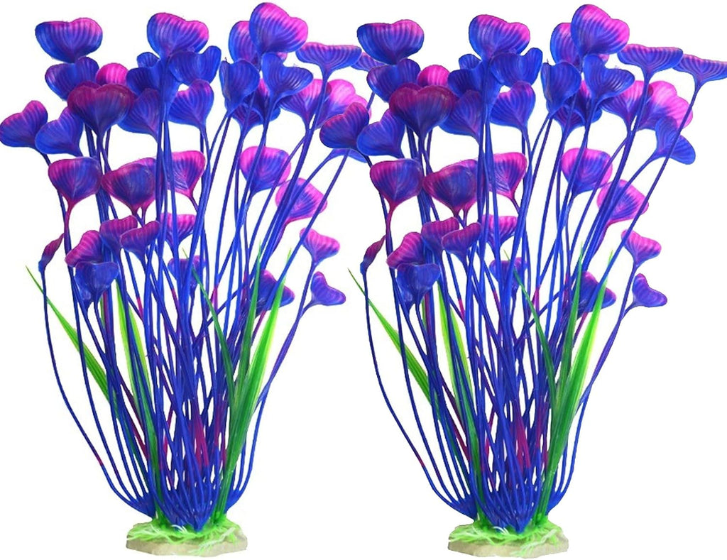 2PCS Aquarium Decor Plastic Plants, Large 16 Inches Artificial Fish Tank Plants (Purple)