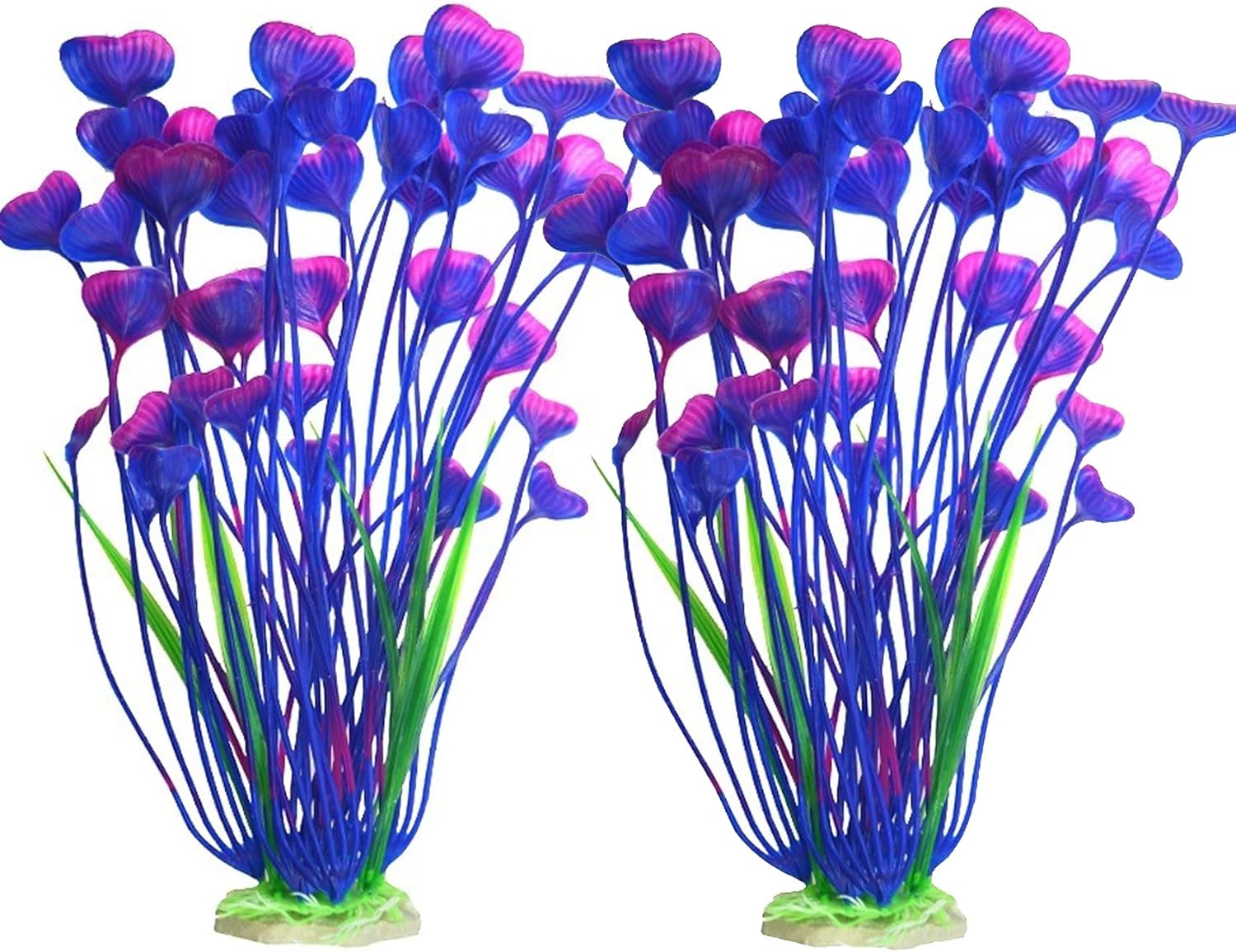 2PCS Aquarium Decor Plastic Plants, Large 16 Inches Artificial Fish Tank Plants (Purple)