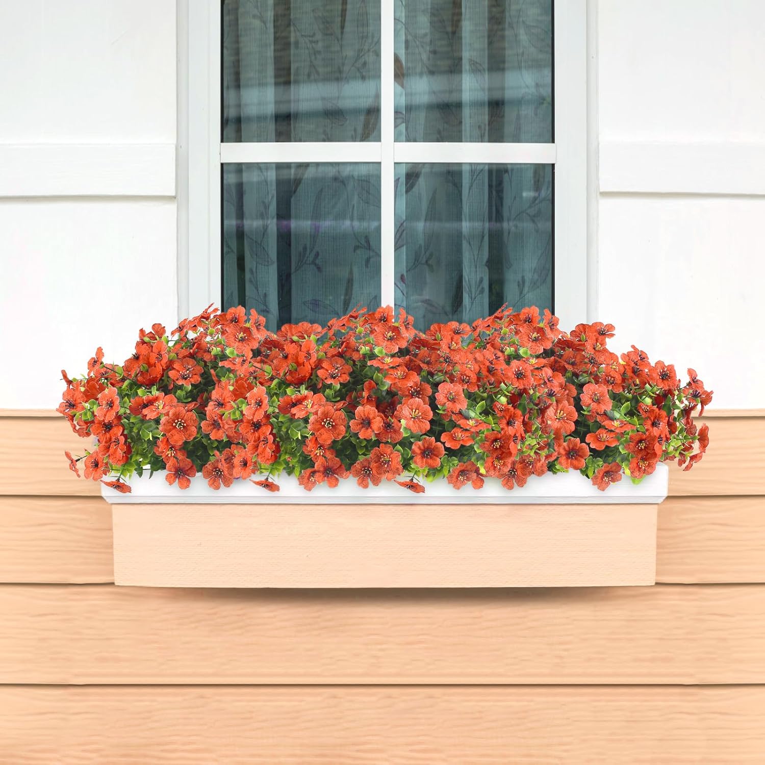 12 Bundles Artificial Fall Flowers Faux Mums with Eucalyptus, Faux UV Resistant Outdoor Decor -Fake Flowers for Front Door Planter, Thanksgiving, Christmas - Spring, Summer, Fall, All Seasons(Orange)