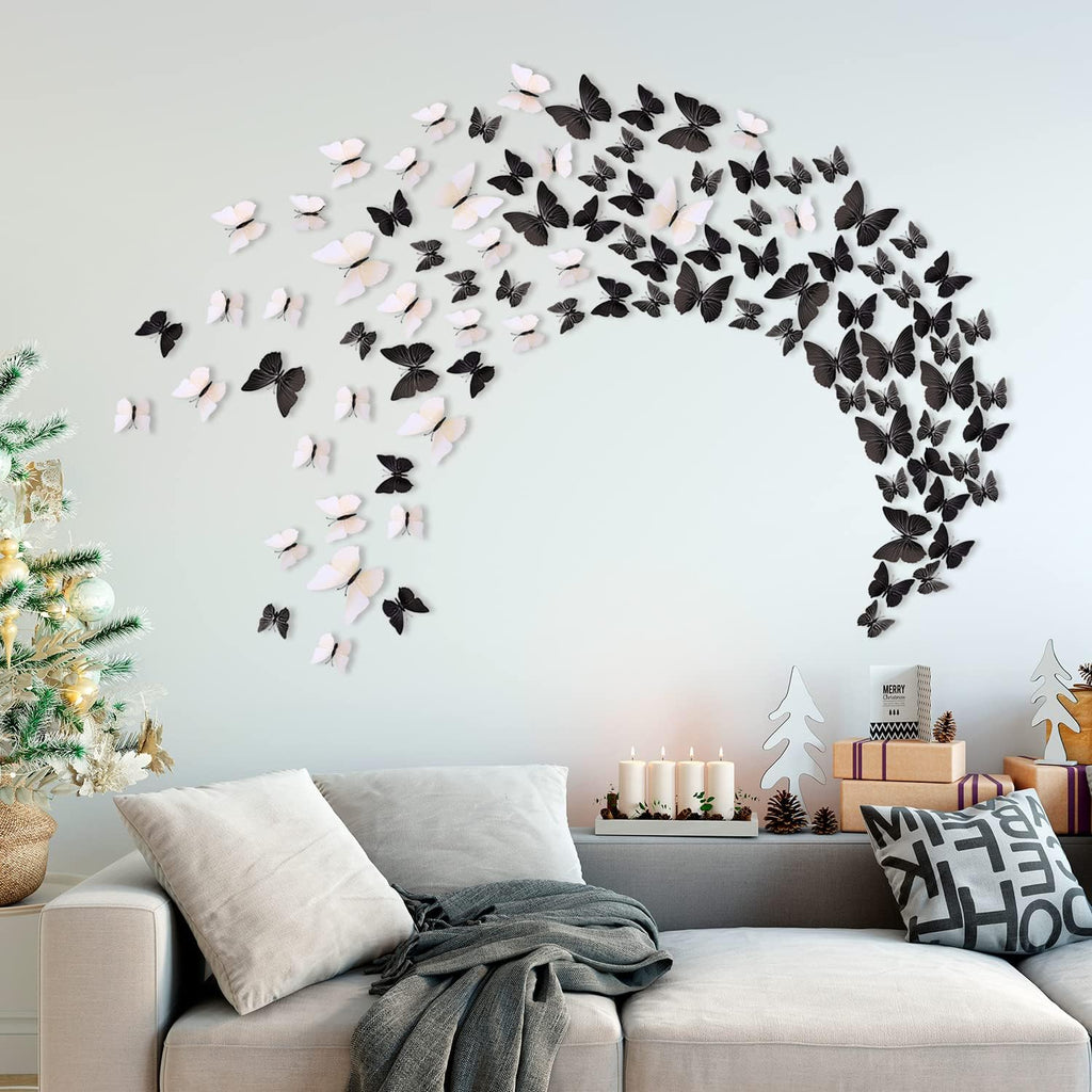 LiveGallery 72 PCS Black Removable 3D DIY Beautiful Butterfly Wall Decals Colorful Butterflies Art Decor Wall Stickers Murals for Kids Baby Boy Girls Bedroom Classroom Offices (Black)