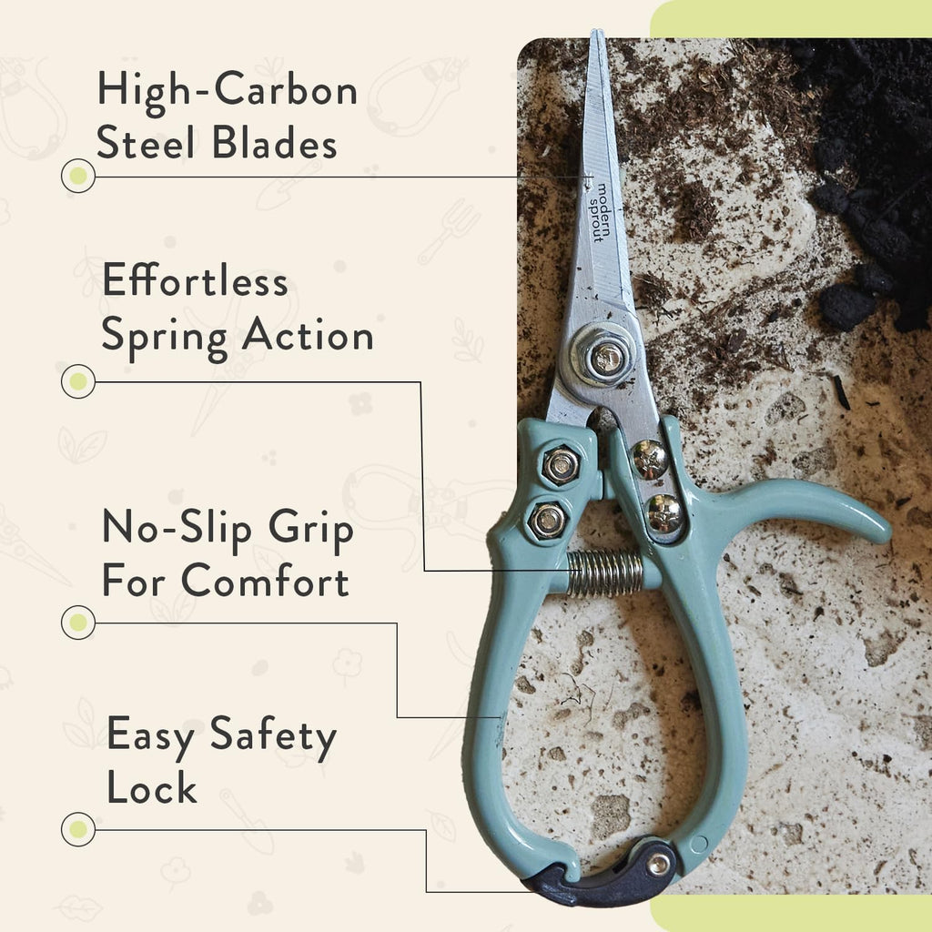 Modern Sprout Pruning Shears - Herb Snipping Scissors- Lightweight Gardening Tools W/Easy Lock - Flower Cutter Garden Shears - Carbon Steel Blade + Reusable Holster (Chartreuse, 1-Pack)