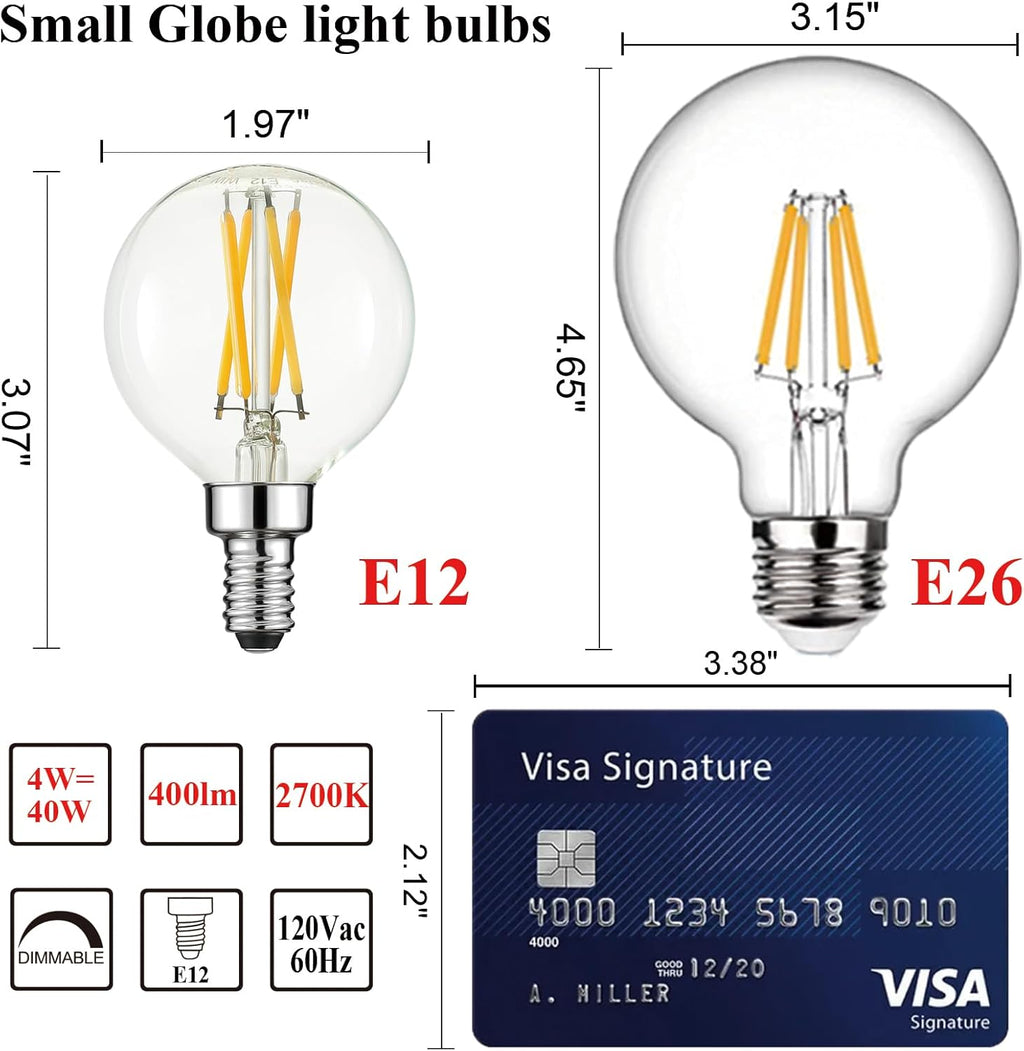 Arberlic G16.5 Light Bulb,4W E12 LED Bulb dimmable Equivalent E12 Candelabra Bulb 40 Watt,Warm White 2700K,400lm,CRI85+,AC120V,Edison Style,Clear Glass,ETL Listed,Pack of 6
