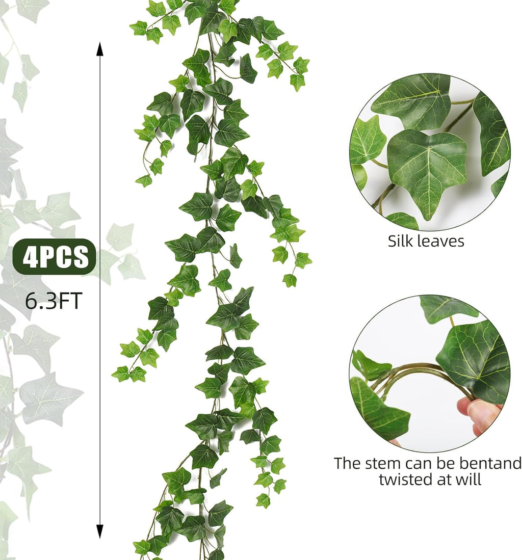 RECUTMS 4Pcs Artificial Vines Ivy Garland 74.8inch Fake Vines with Silk Green Leaves Faux Hanging Plants Greenery Decorations for Bedroom Table Centerpieces Wall Party Wedding Room Decor