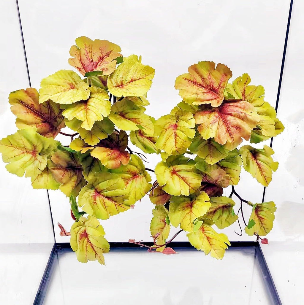2 Pack Reptile Plants for Terrarium, Amphibian Habitat Decor Artificial Hanging Plants with Suction Cup, Gecko Chameleon Snake Tortoise Tank Accessories-Fake Heuchera Micrantha Yellow