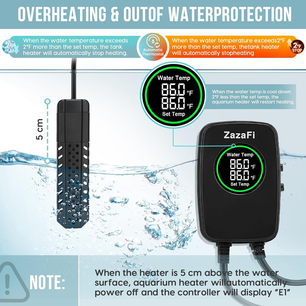 Aquarium Heater 100W, Fish Tank Heater with High-Temperature Protection and Turtle Tank Heater with Automatic Power-Off When Leaving Seawater or Freshwater.