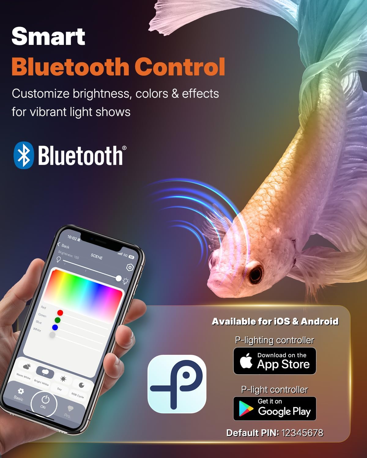 Pawfly Aquarium Light, 6 W Bluetooth Fish Tank Light, Full Spectrum Clip On Aquarium Lights for 1-5 Gallon Tanks, USB 24/7 LED Lights with Timer & Adjustable Brightness (Adapter Not Included)