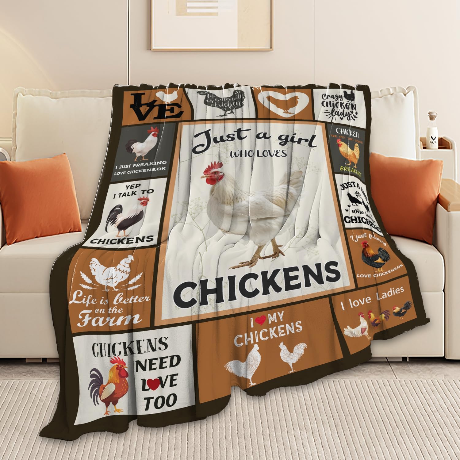 Chicken Blanket Rooster Chicken Throw Blanket Gifts for Girls Women Kids Boys Adults Men Super Soft Cozy Plush Fluffy Fuzzy Fleece Blanket Home Decor 40''X50''