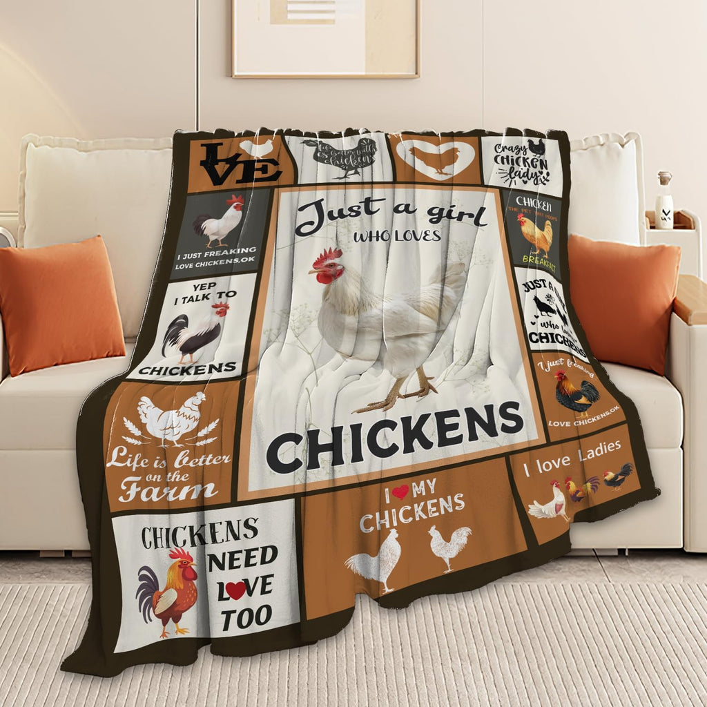 Chicken Blanket Rooster Chicken Throw Blanket Gifts for Girls Women Kids Boys Adults Men Super Soft Cozy Plush Fluffy Fuzzy Fleece Blanket Home Decor 60''X80''