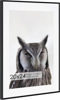 20x24 Metal Picture Frame with 16x20 Mat, Brushed Aluminum Finish, Tempered Glass Front, and Attached Hanging Hardware - Versatile Wall Display Frames for Vertical or Horizontal Orientation(Black,