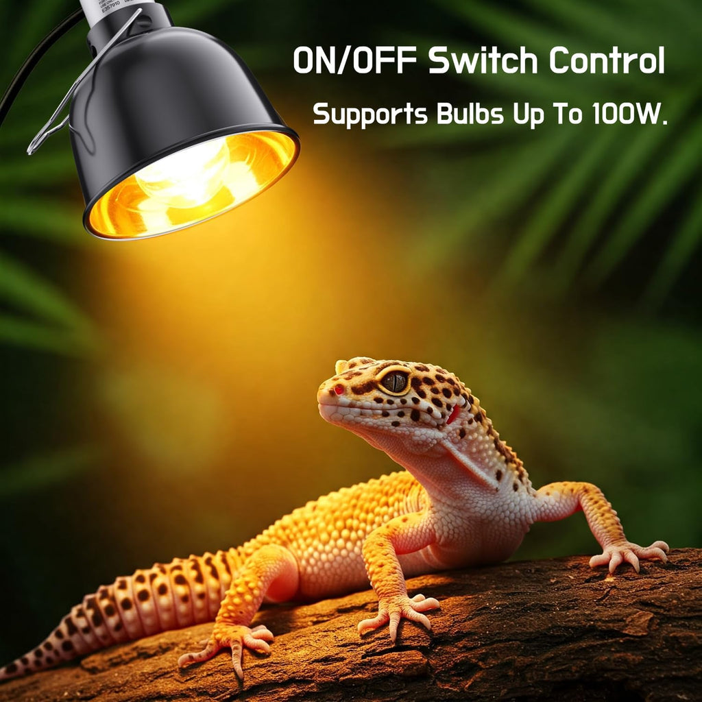 Reptile Light Fixture – 5.5'' Dome Lamp with Ceramic Socket, Reptile Heat Lamp Fixture for Heat Emitter & Basking Bulbs, for Bearded Dragon, Snake, Chameleon, Turtle & Terrarium Tank Accessories